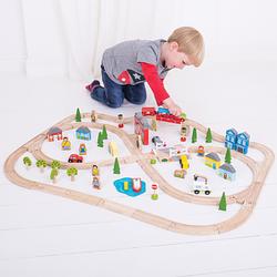Bigjigs Rail Train De Pompiers En Bois - Circuit Train Jouet Éducatif - Compatible Avec Autres Marques