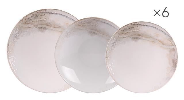 Service D'assiettes Mojave - 12 Pièces En Grès, Tons Sable Beige, Idéal Pour Repas Du Quotidien - 12