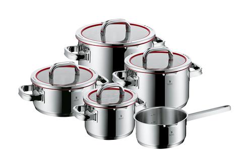 Spring Gourmet Lot De 5 Casseroles Multicouches En Acier Inoxydable Avec Couvercle, Passe Au Four, Graduation Intérieure, Marmite 16, 20, 24 Cm, Casserole 20 Cm, Casserole 16 Cm, Or