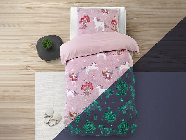 Ensemble housse de couette noeud papillon et cerises, taies d'oreiller et housse de couette en coton rose - France