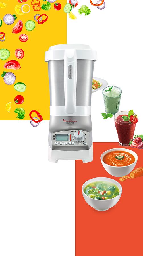 Blender chauffant Moulinex Soup et Plus avec panier vapeur 1100 W Argent et  Blanc